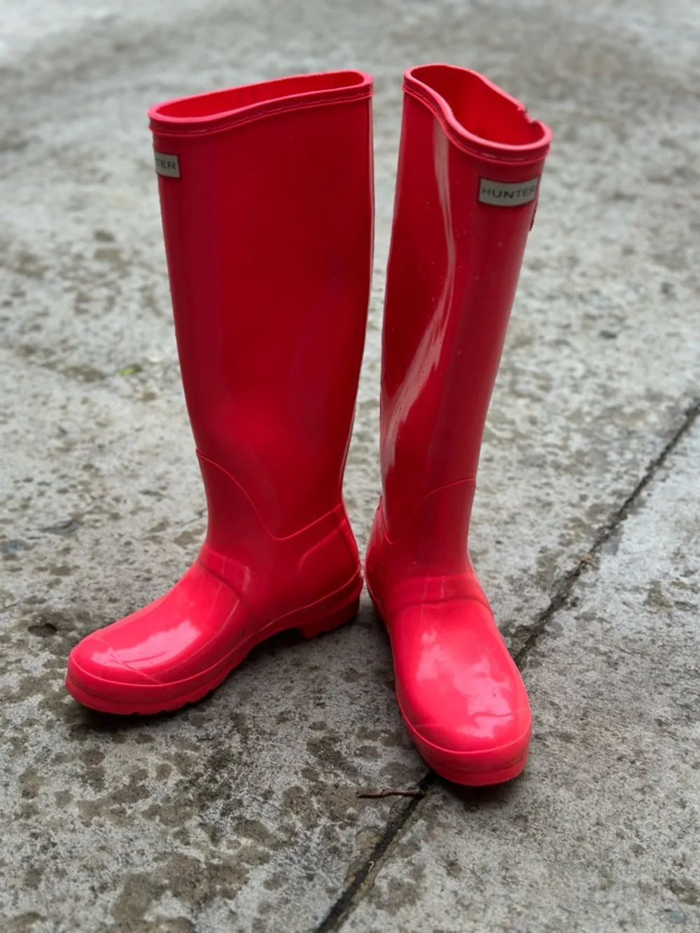 Hunter Original Tall Rain Boots Pink Red Gloss Waterproof Size 8 - Picture 1 of 12
